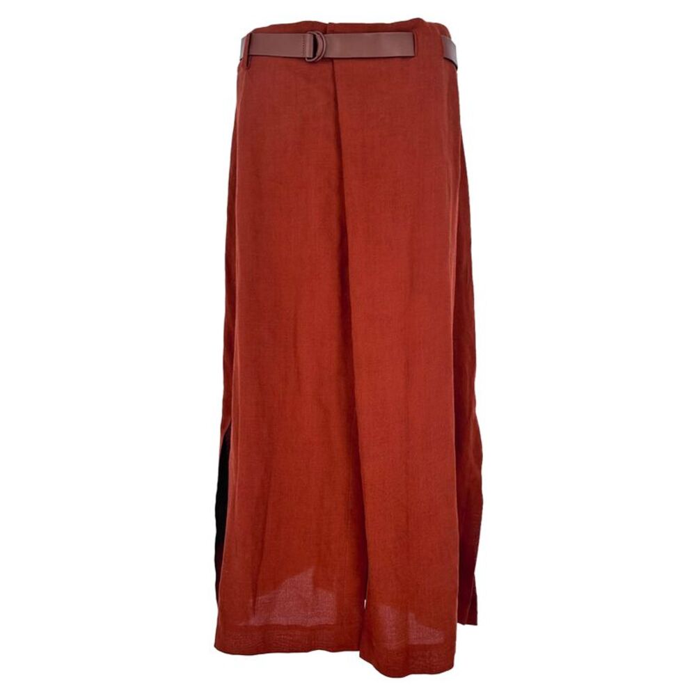 Max Mara Belted Midi Skirt in Rust Orange Wool